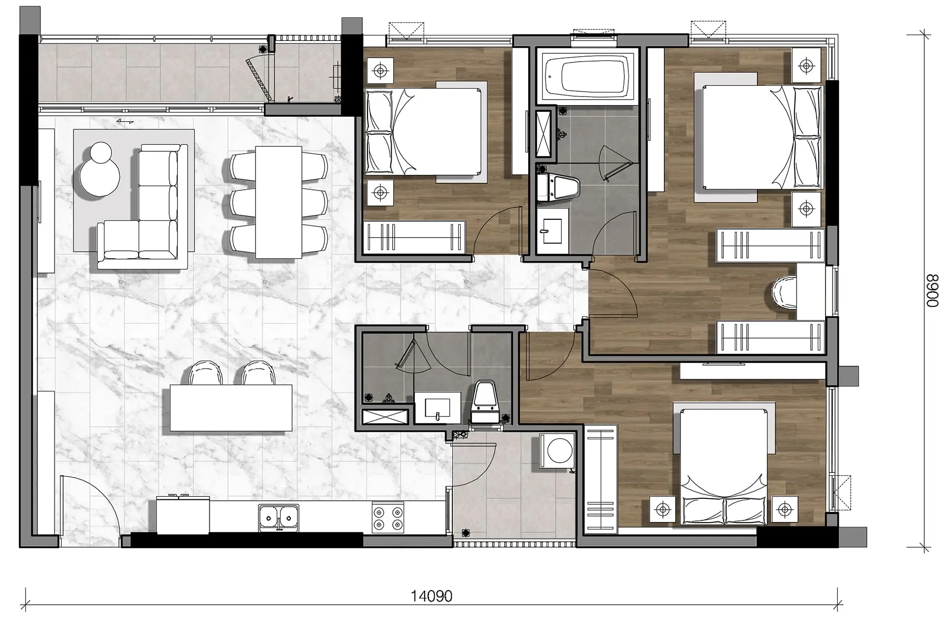 Gladia Heights 48 Mặt bằng căn 04 tháp B1 loại 3BL-a-M