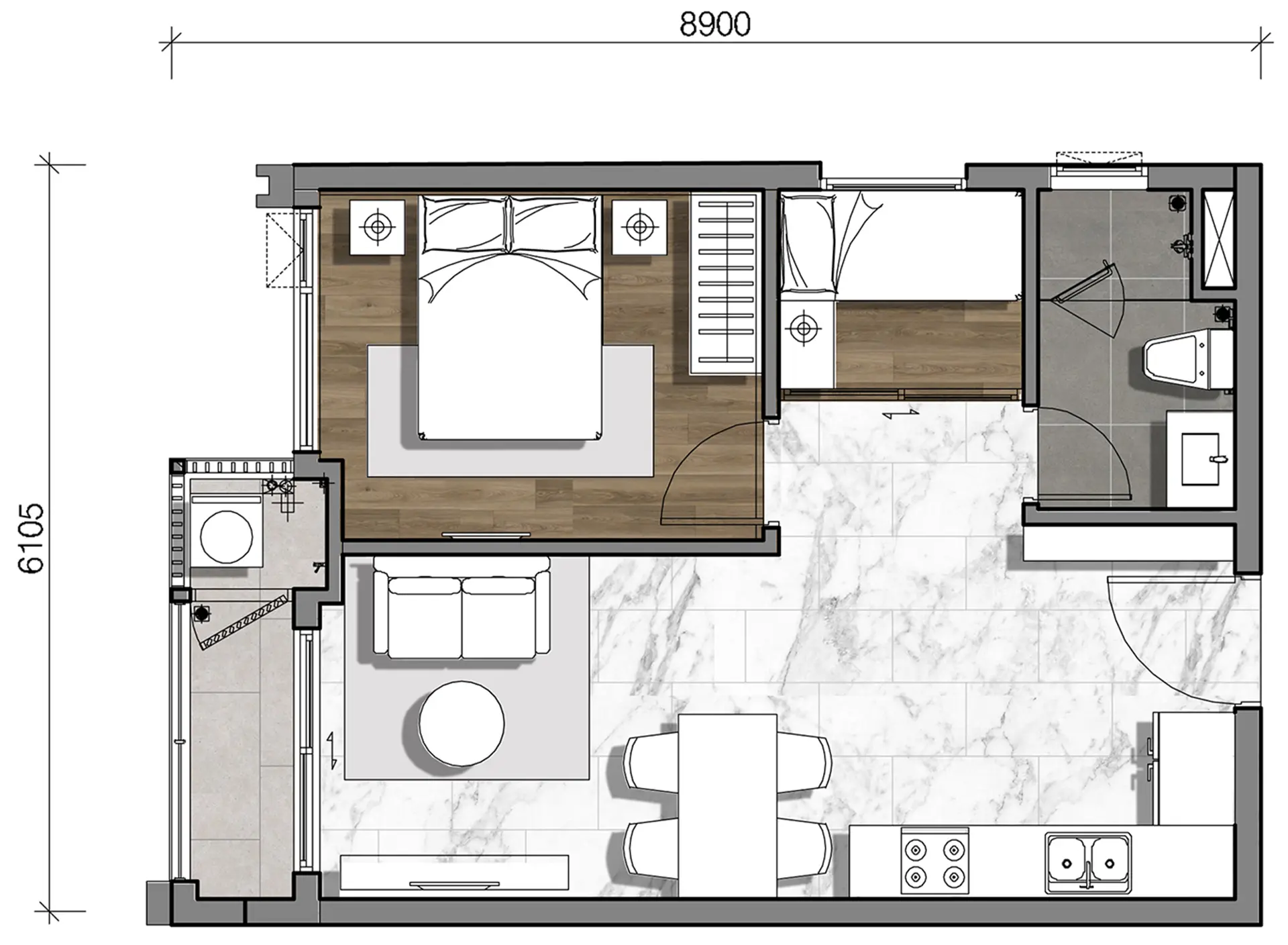Gladia Heights 54 Mặt bằng căn 01 tháp B2 loại 1BS
