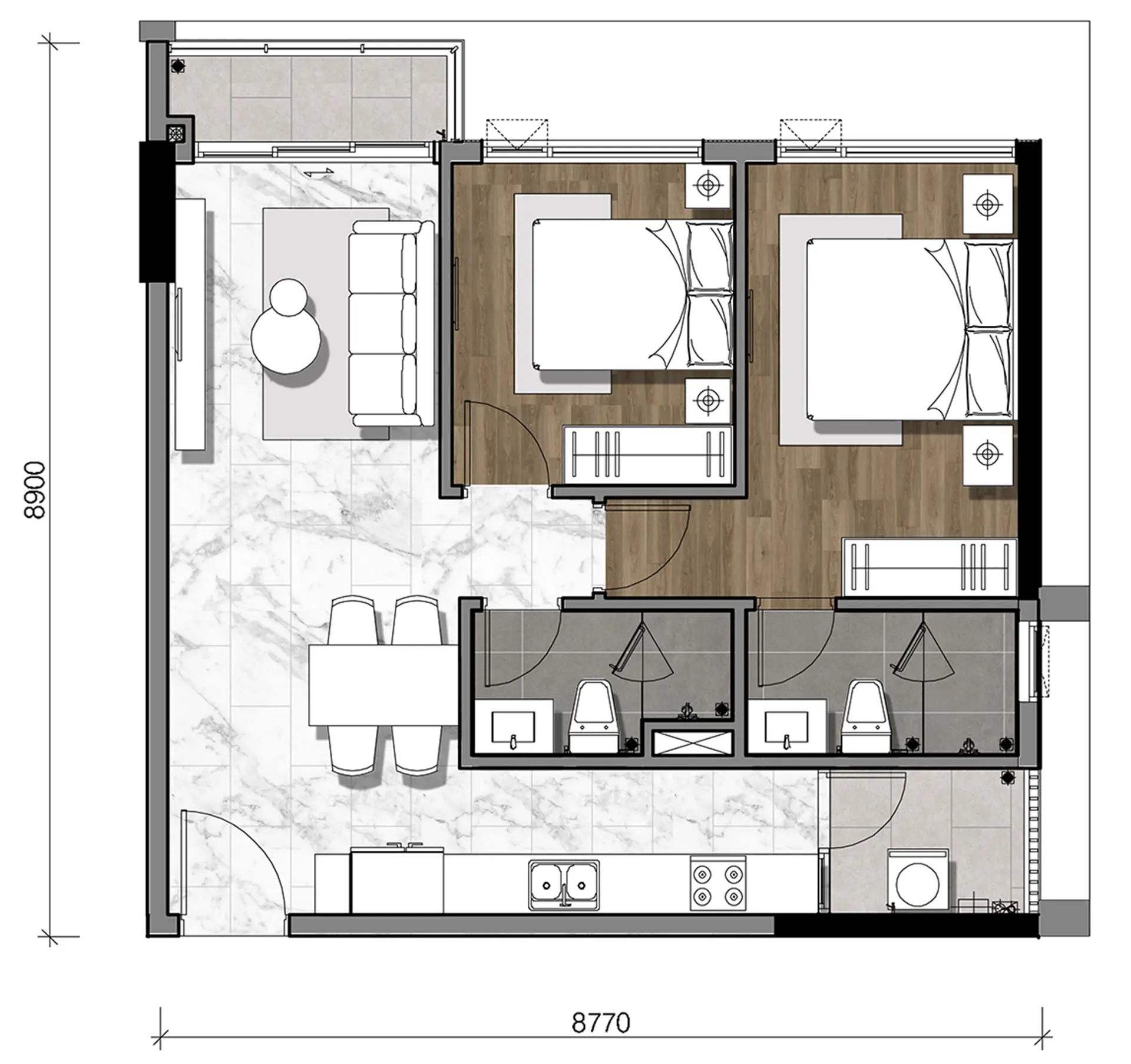 Gladia Heights 63 Mặt bằng căn 10 tháp B2 loại 2BS