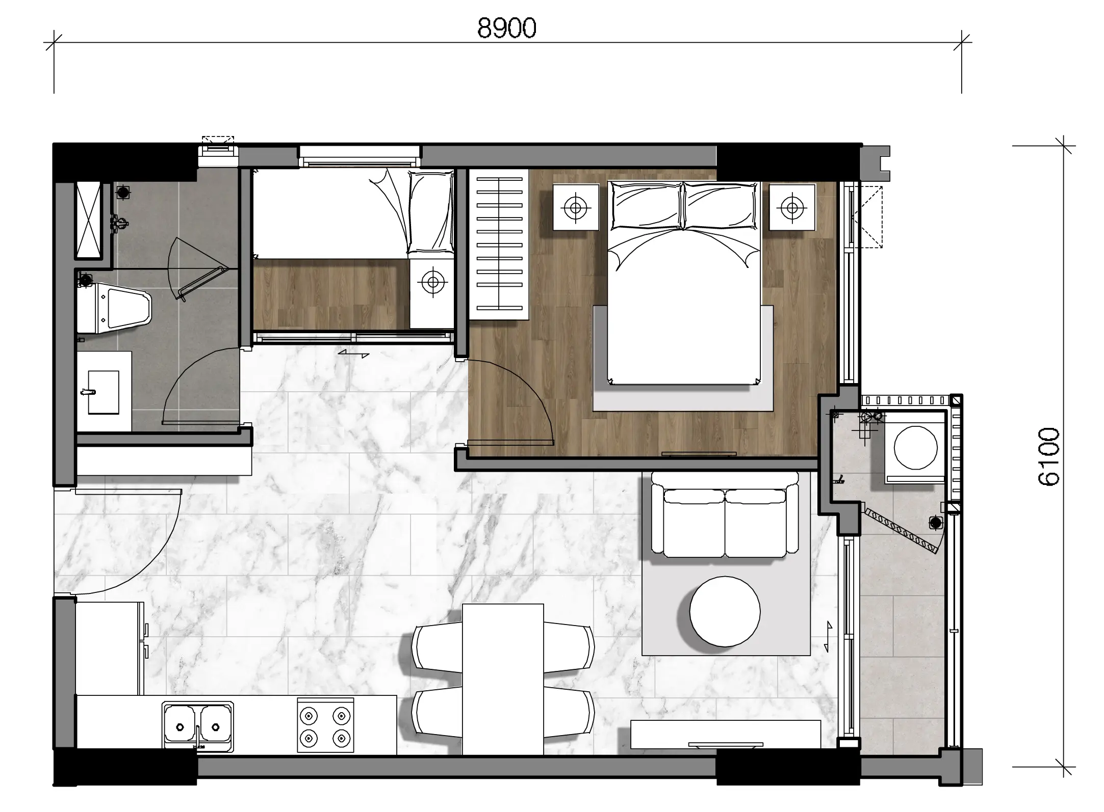 Gladia Heights 55 Mặt bằng căn 02 tháp B2 loại 1BS-b