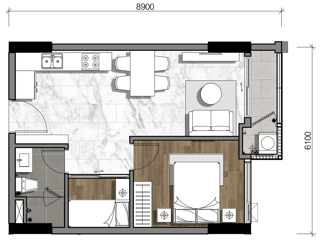 Gladia Heights 56 Mặt bằng căn 03 tháp B2 loại 1BS-a