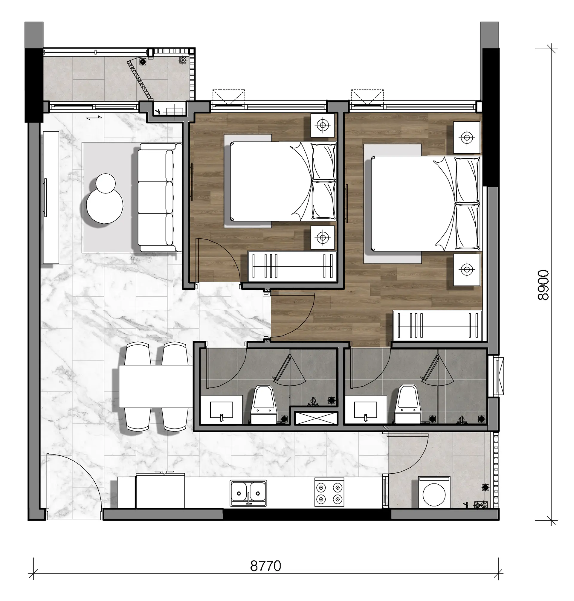 Gladia Heights 59 Mặt bằng căn 06 tháp B2 loại 2BS-a