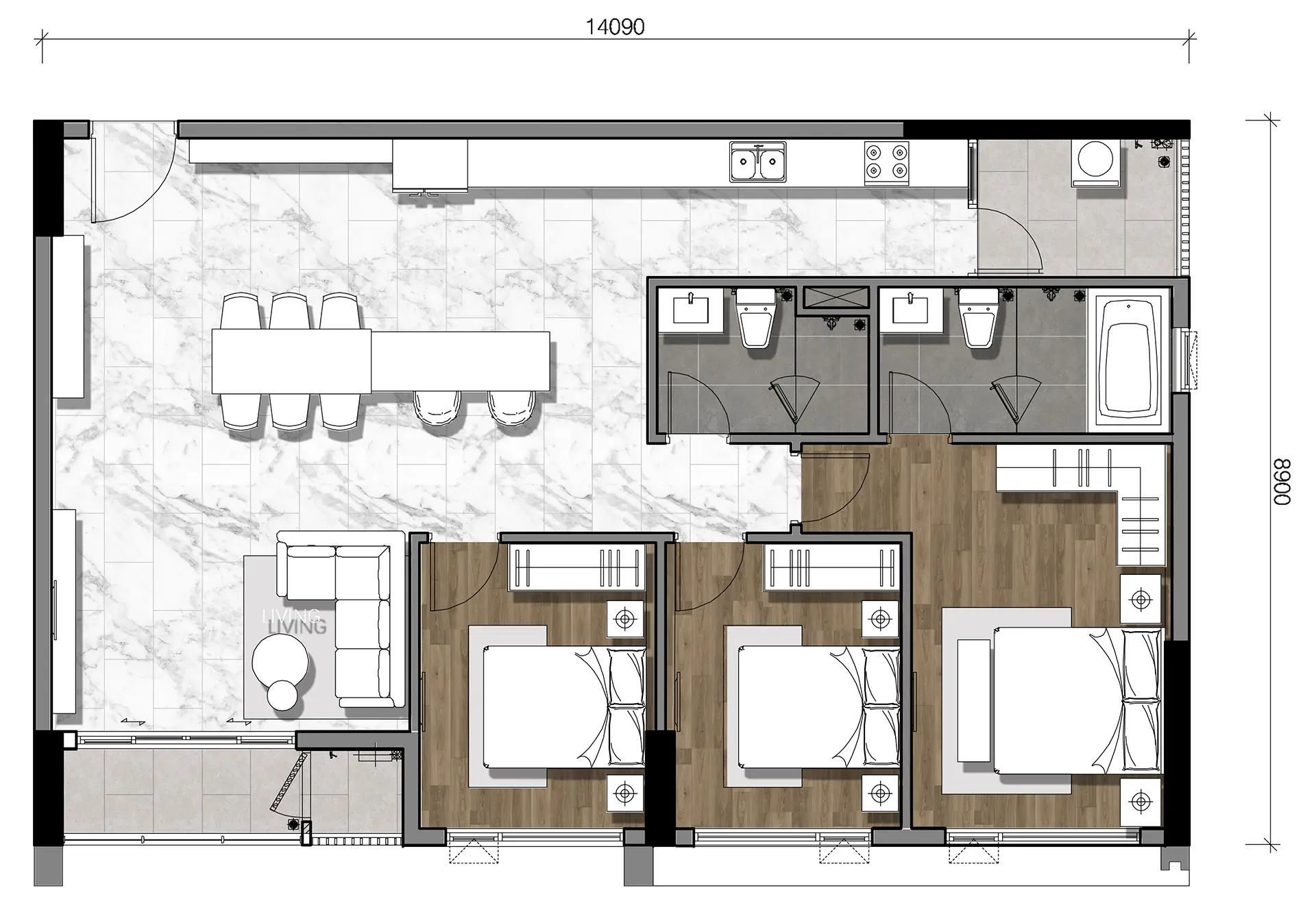 Gladia Heights 73 Mặt bằng căn 03 tháp B3 loại 3BL