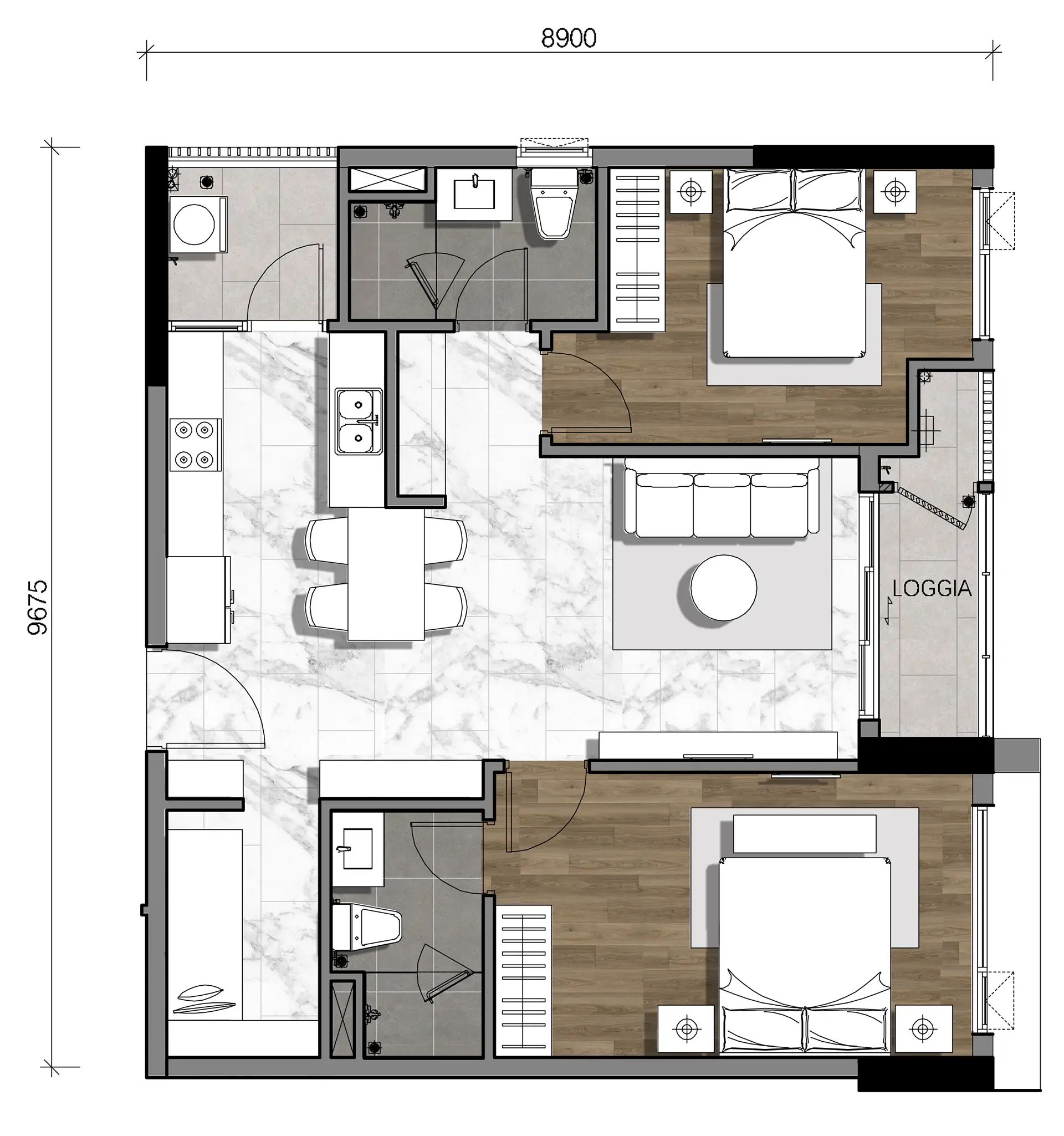 Gladia Heights 81 Mặt bằng căn 11 tháp B3 loại 2BL-b-M