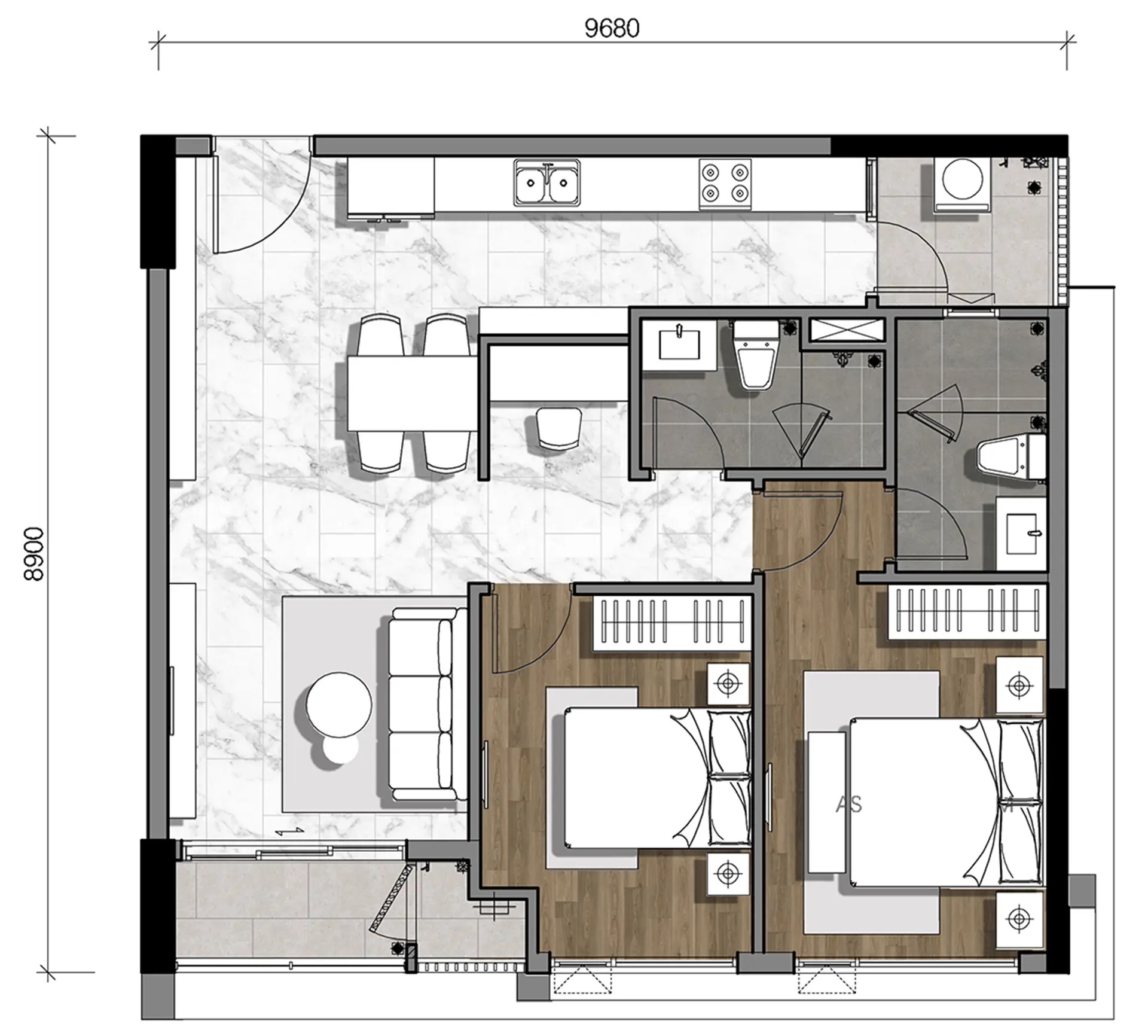Gladia Heights 88 Mặt bằng căn 18 tháp B3 loại 2BL-a