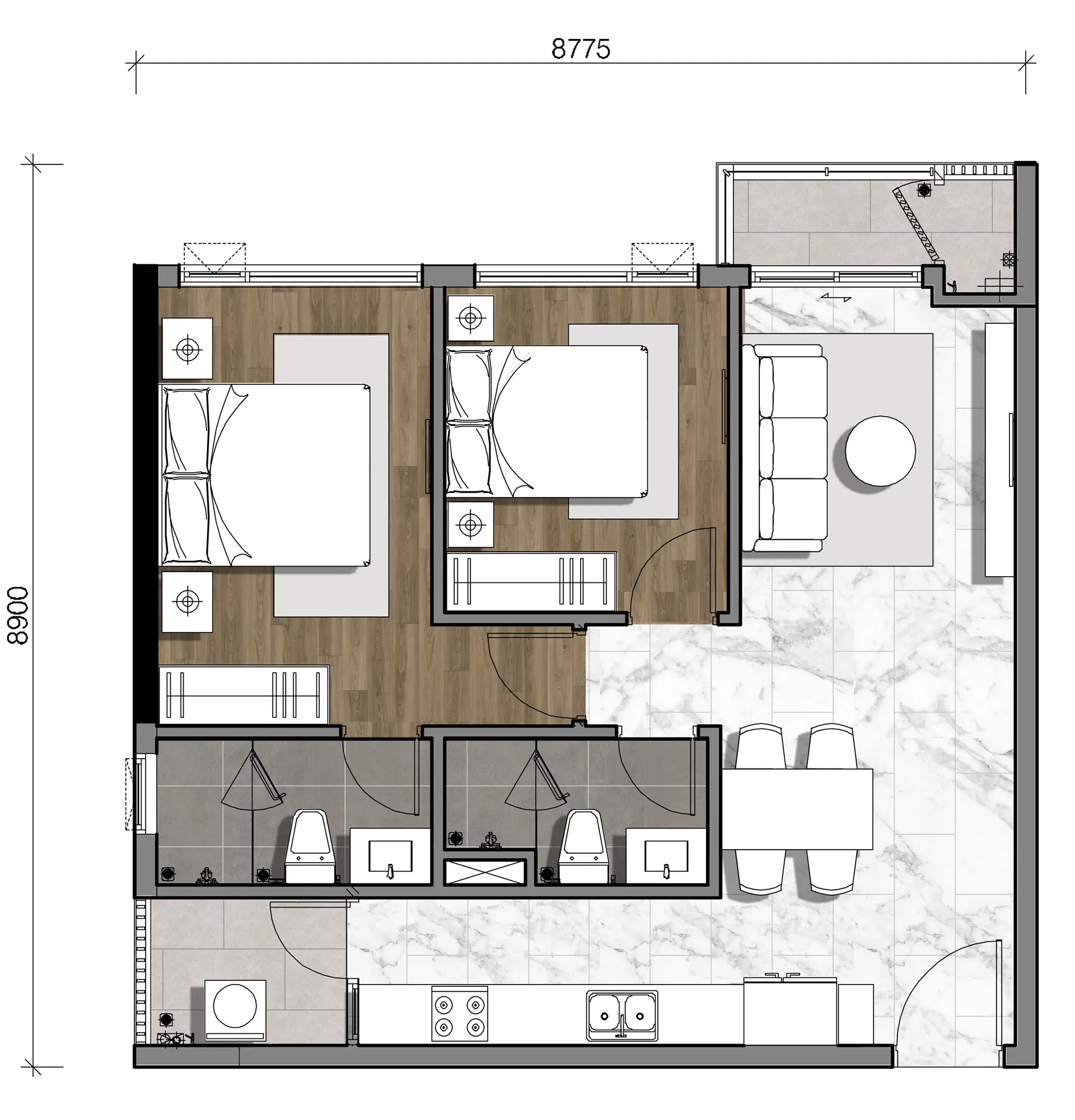 Gladia Heights 90 Mặt bằng căn 20 tháp B3 loại 2BS-b